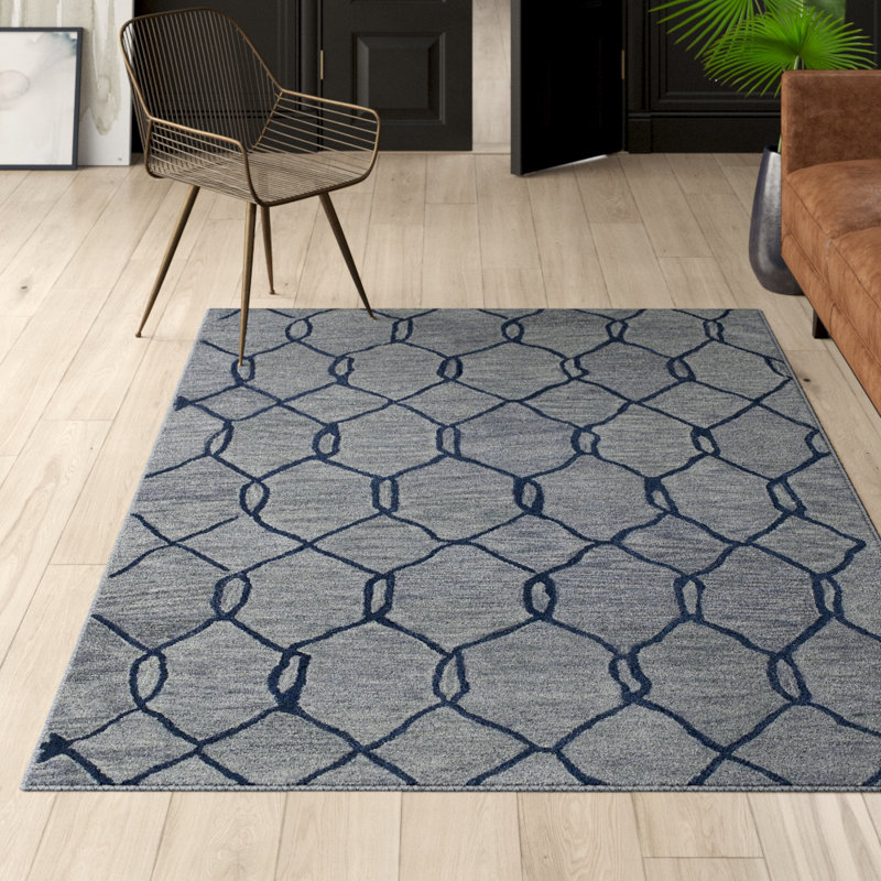 Mercury Row Mosely HandTufted Wool Light Blue Geometric Area Rug
